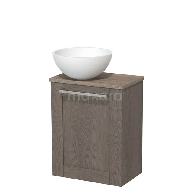 Toiletmeubel met waskom | 41 cm Donkerbruin eiken Kader front Mat wit Solid surface waskom Eiken blad TMK10-06698