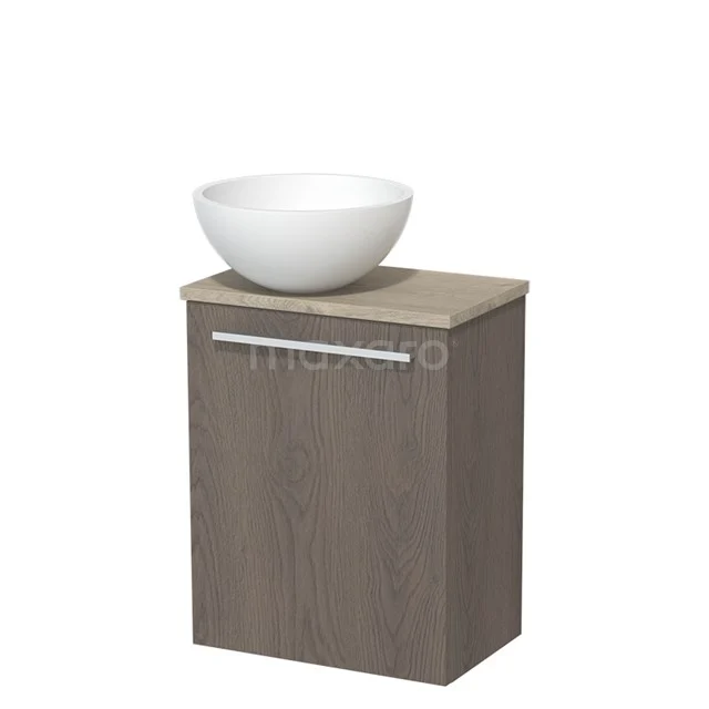 Toilet unit with countertop wash basin | 41 cm Dark brown oak Flat front Matte white Solidtop wash basin Light grey oak worktop TMK10-06703