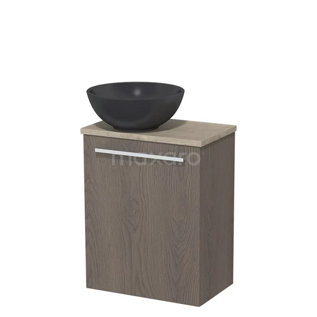 Toilet unit with countertop wash basin | 41 cm Dark brown oak Flat front Matte black Quartz wash basin Light grey oak worktop TMK10-06704