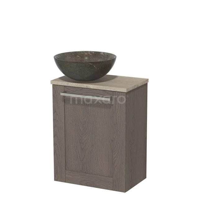 Toilet unit with countertop wash basin | 41 cm Dark brown oak Front Blue stone Natural stone countertop wash basin Light grey oak worktop TMK10-06706