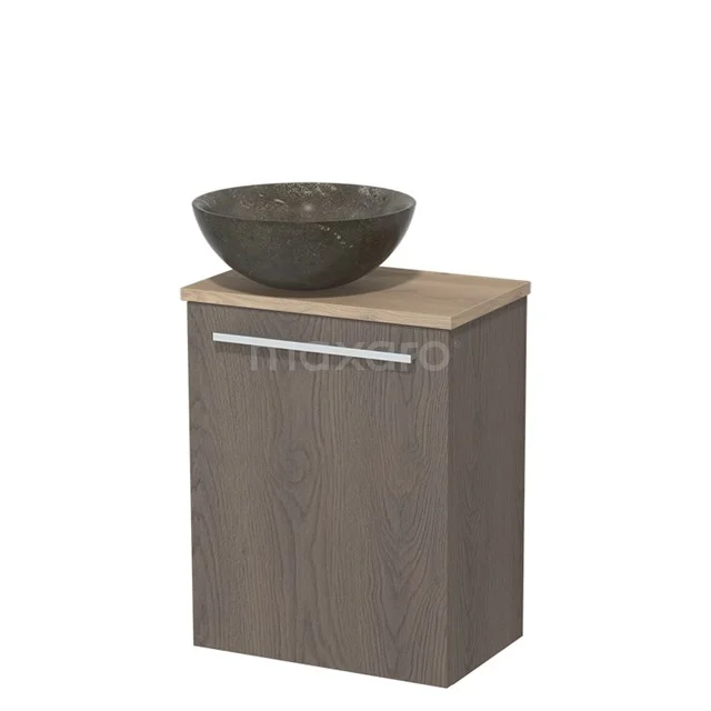 Toilet unit with countertop wash basin | 41 cm Dark brown oak Flat front Blue stone Natural stone countertop wash basin Light brown oak worktop TMK10-02886