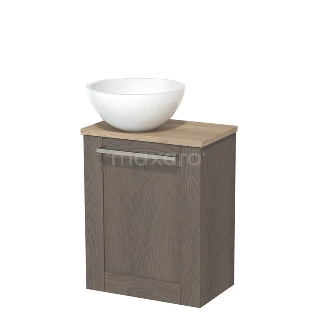 Toiletmeubel met waskom | 41 cm Donkerbruin eiken Kader front Hoogglans wit Mineraalmarmer waskom Lichtbruin eiken blad TMK10-02892