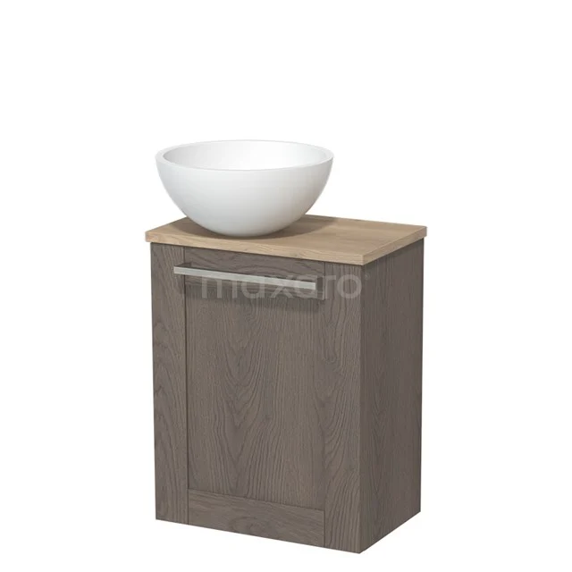 Toilet unit with countertop wash basin | 41 cm Dark brown oak Fronts Matte white Solidtop wash basin Light brown oak worktop TMK10-02893
