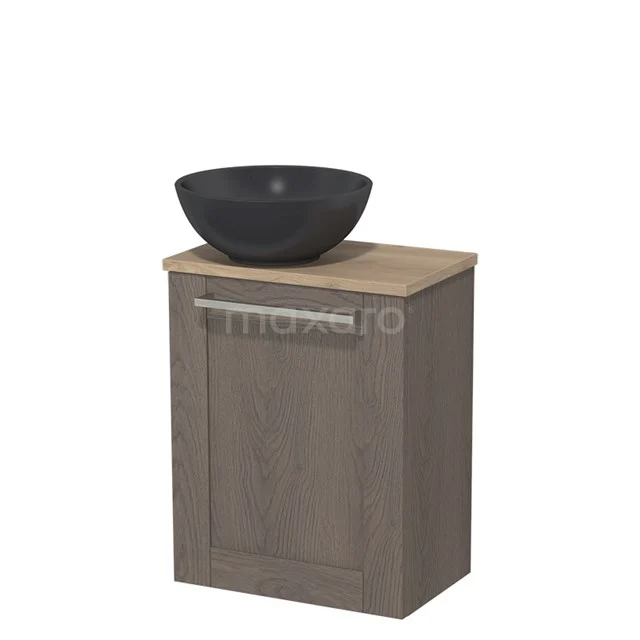 Toilet unit with countertop wash basin | 41 cm Dark brown oak Frame Fronts Matte black Quartz wash basin Light brown oak worktop TMK10-02894