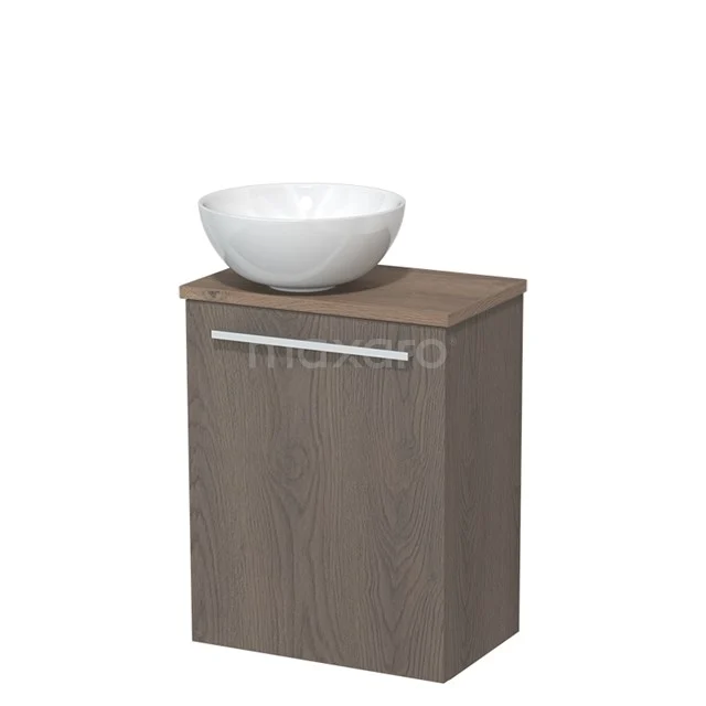 Toilet unit with wash basin | 41 cm Dark brown oak Flat front High-gloss white Ceramic countertop wash basin Mid brown oak worktop TMK10-04597