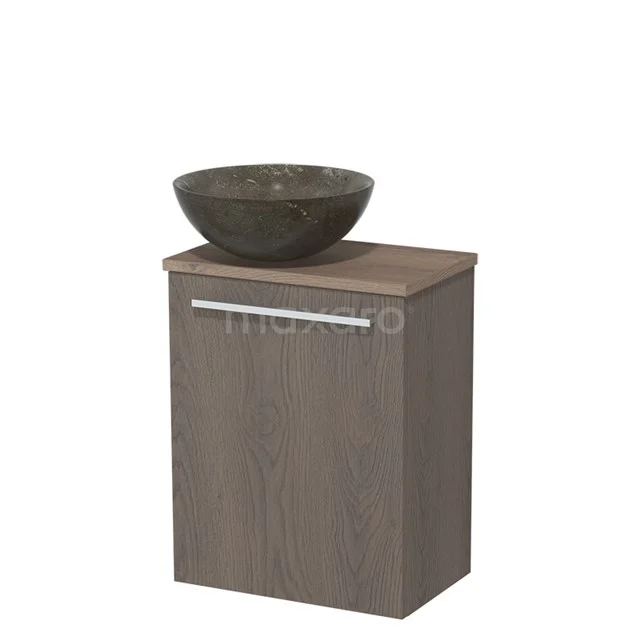 Toilet unit with countertop wash basin | 41 cm Dark brown oak Flat front Blue stone Natural stone countertop wash basin Mid brown oak worktop TMK10-04598