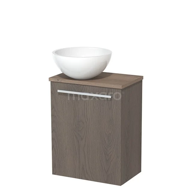 Toilet unit with countertop wash basin | 41 cm Dark brown oak Flat front High-gloss white Mineral marble basin Mid brown oak worktop TMK10-04599