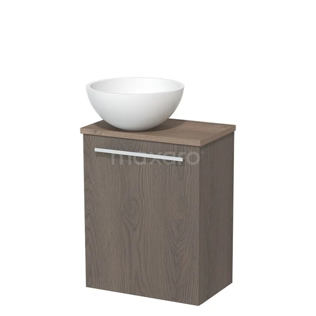 Toilet unit with countertop wash basin | 41 cm Dark brown oak Flat front Matte white Solidtop wash basin Mid brown oak worktop TMK10-04600