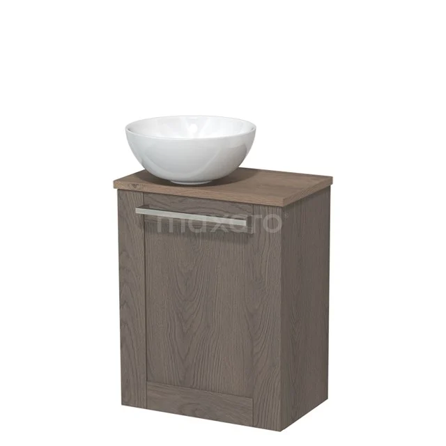 Toilet unit with countertop wash basin | 41 cm Dark brown oak Fronts High-gloss white Ceramic Countertop wash basin Mid brown oak worktop TMK10-04602