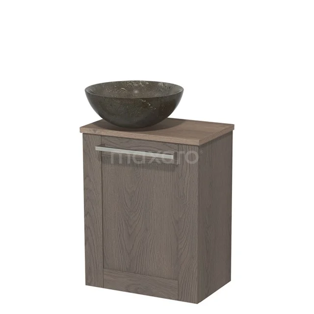 Toilet unit with countertop wash basin | 41 cm Dark brown oak Fronts Blue stone Natural stone Countertop wash basin Mid brown oak worktop TMK10-04603