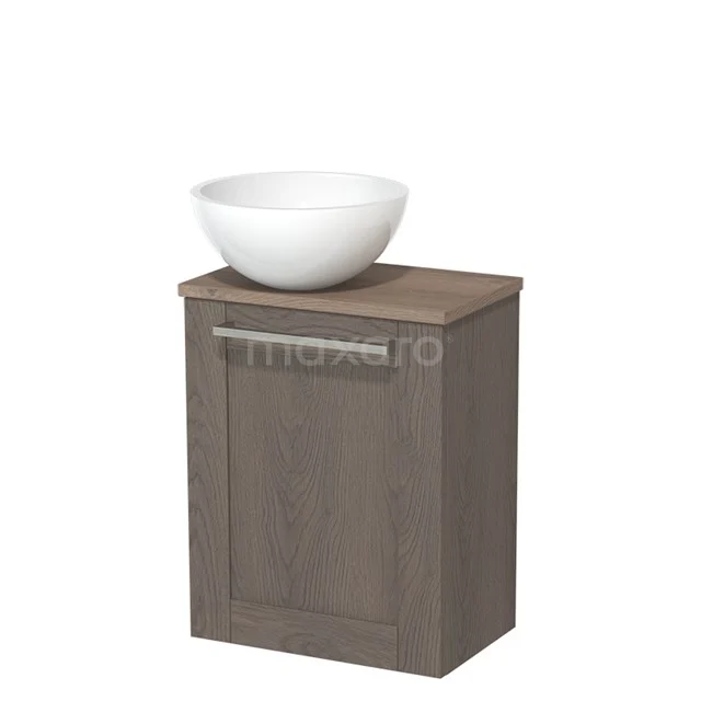 Toilet unit with countertop wash basin | 41 cm Dark brown oak Fronts High-gloss white Mineral marble countertop wash basin Mid brown oak worktop TMK10-04604
