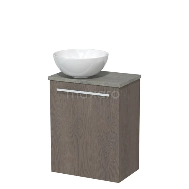 Toilet unit with wash basin | 41 cm Dark brown oak Flat front High-gloss white Ceramic countertop wash basin Grey oak worktop TMK10-02433