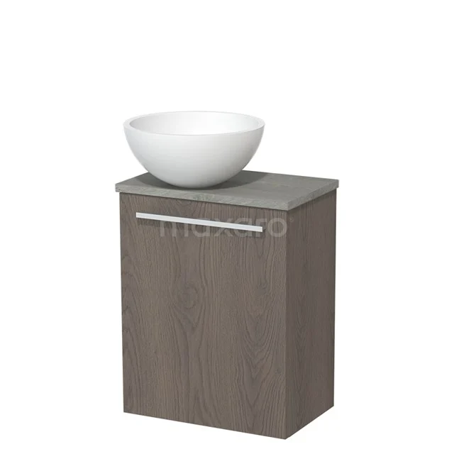 Toilet unit with wash basin | 41 cm Dark brown oak Flat front Matte white Solidtop wash basin Grey oak worktop TMK10-02436