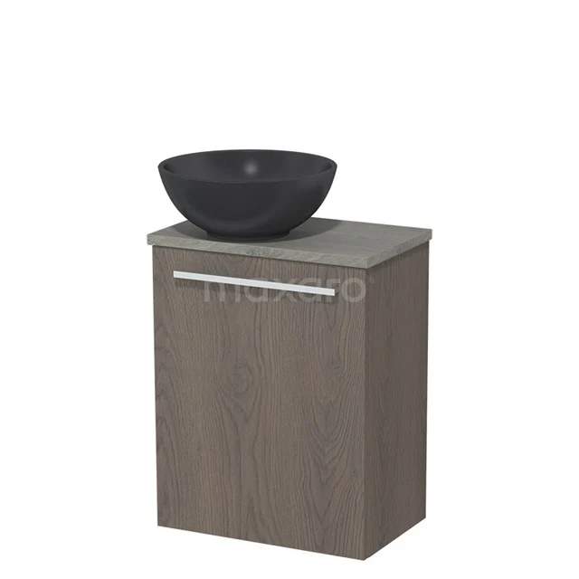 Toilet unit with countertop wash basin | 41 cm Dark brown oak Flat front Matte black Black oak Countertop wash basin Grey oak worktop TMK10-02437