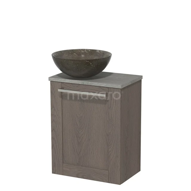 Toiletmeubel met waskom | 41 cm Donkerbruin eiken Kader front Blue stone Natuursteen waskom Grijs eiken blad TMK10-02439