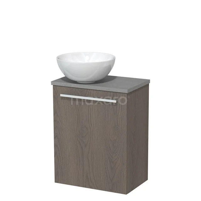 Toilet unit with countertop wash basin | 41 cm Dark brown oak Flat front High-gloss white Ceramic wash basin Light grey concrete worktop TMK10-06720