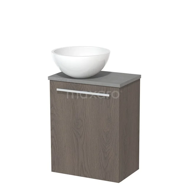 Toilet unit with countertop wash basin | 41 cm Dark brown oak Flat front High-gloss white Mineral marble worktop Light grey concrete fronts TMK10-06722