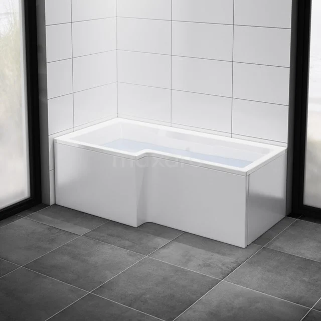 L-förmige weiße Eckbadewanne aus Acryl, ideal für ein modernes Badezimmer und mit einem cleveren Design für optimalen Komfort.
