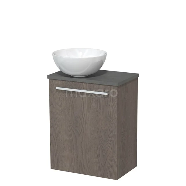 Toilet unit with countertop wash basin | 41 cm Dark brown oak Flat front High-gloss white Ceramic wash basin Dark grey concrete worktop TMK10-06730