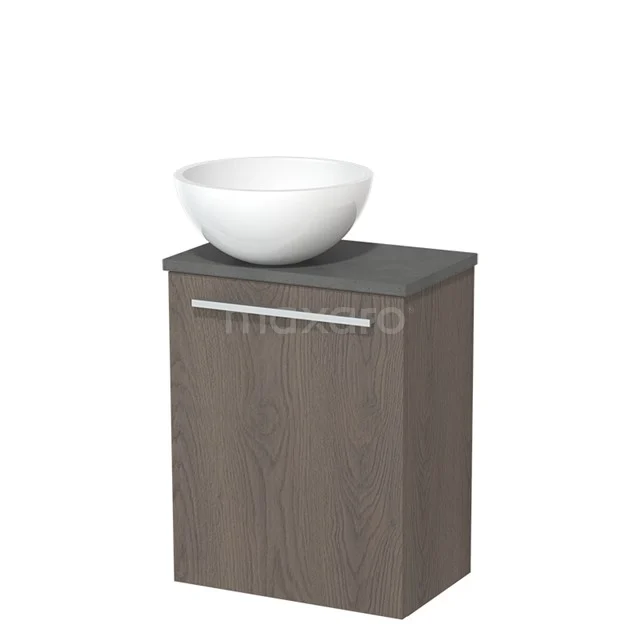 Toilet unit with countertop wash basin | 41 cm Dark brown oak Flat front High-gloss white Mineral marble basin Dark grey concrete worktop TMK10-06732