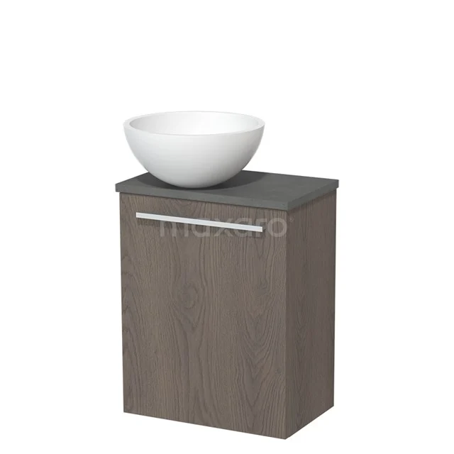 Toilet unit with countertop wash basin | 41 cm Dark brown oak Flat front Matte white Solidtop wash basin Dark grey concrete worktop TMK10-06733