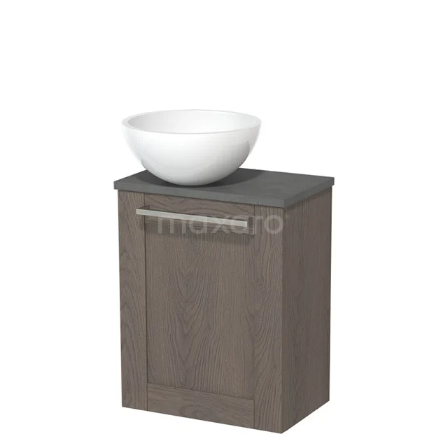 Toilet unit with countertop wash basin | 41 cm Dark brown oak Front High-gloss white Mineral marble basin Dark grey concrete worktop TMK10-06737