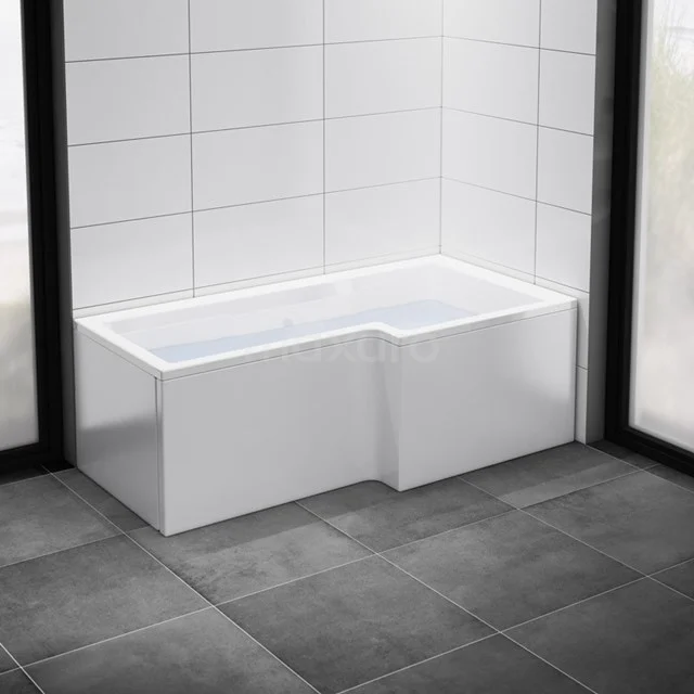 Weiße Eckbadewanne mit modernem L-Form, ideal für kompakte Badezimmer, aus hochwertigem Acryl gefertigt.