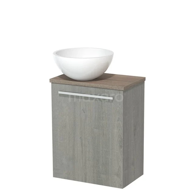 Toiletmeubel met waskom | 41 cm Grijs eiken Vlak front Hoogglans wit Mineraalmarmer waskom Eiken blad TMK10-02525