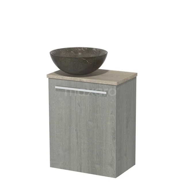 Toiletmeubel met waskom | 41 cm Grijs eiken Vlak front Blue stone Natuursteen waskom Lichtgrijs eiken blad TMK10-06801