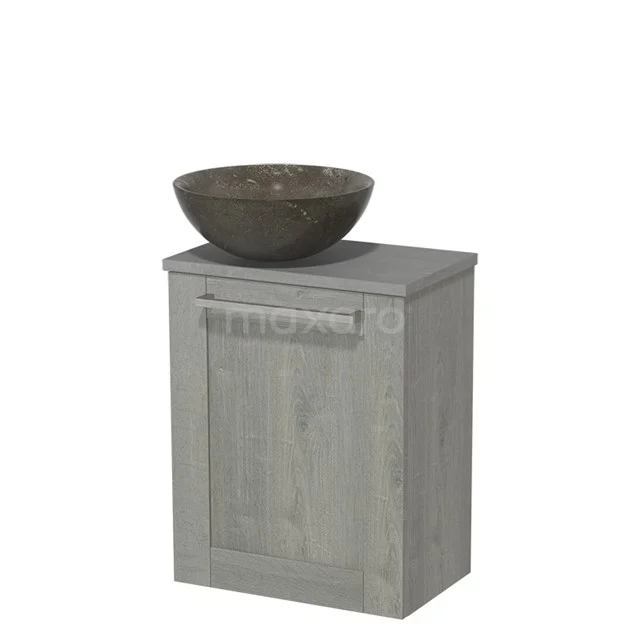 Toilet unit with countertop wash basin | 41 cm Grey oak Fronts Blue stone Natural stone Countertop wash basin Light grey concrete worktop TMK10-02579 Grey wooden bathroom cabinet with natural stone countertop wash basin, ideal as a stylish addition to modern bathroom fittings.