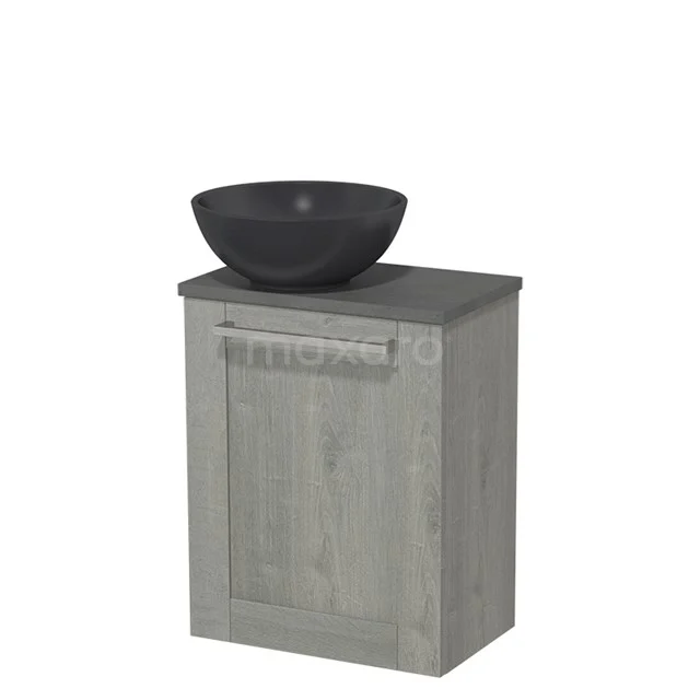Toiletmeubel met waskom | 41 cm Grijs eiken Kader front Mat zwart Quartz waskom Donkergrijs beton blad TMK10-06839