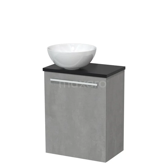 Toilet unit with wash basin | 41 cm Light grey concrete Flat front High-gloss white Ceramic countertop wash basin High-gloss black worktop TMK10-04811