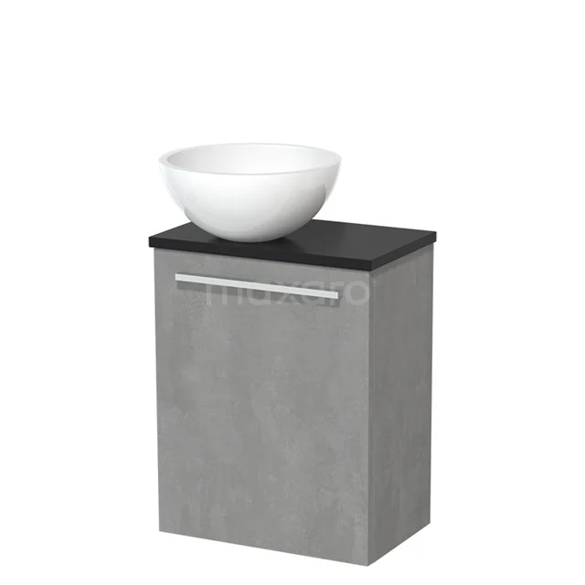 Toilet unit with countertop wash basin | 41 cm Light grey concrete Flat front High-gloss white Mineral marble basin Matte black worktop TMK10-04813