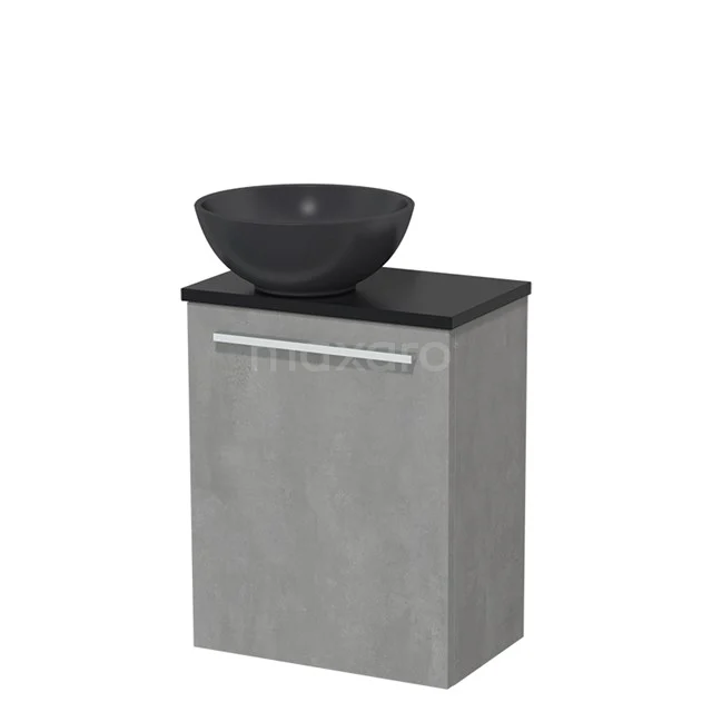 Toilet unit with wash basin | 41 cm Light grey concrete Flat front Matte black Quartz wash basin Matte black fronts TMK10-04815
