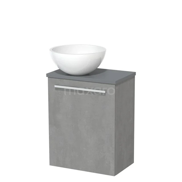 Toiletmeubel met waskom | 41 cm Lichtgrijs beton Vlak front Hoogglans wit Mineraalmarmer waskom Middengrijs blad TMK10-02600