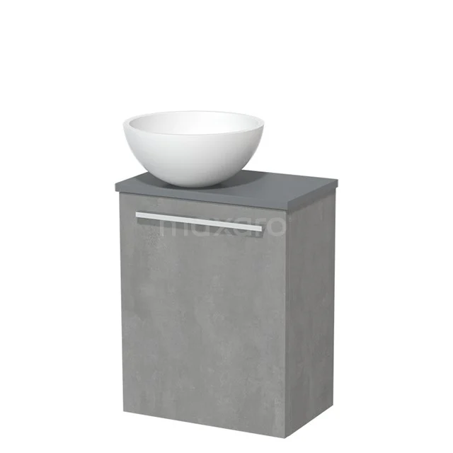 Toiletmeubel met waskom | 41 cm Lichtgrijs beton Vlak front Mat wit Solid surface waskom Middengrijs blad TMK10-02601