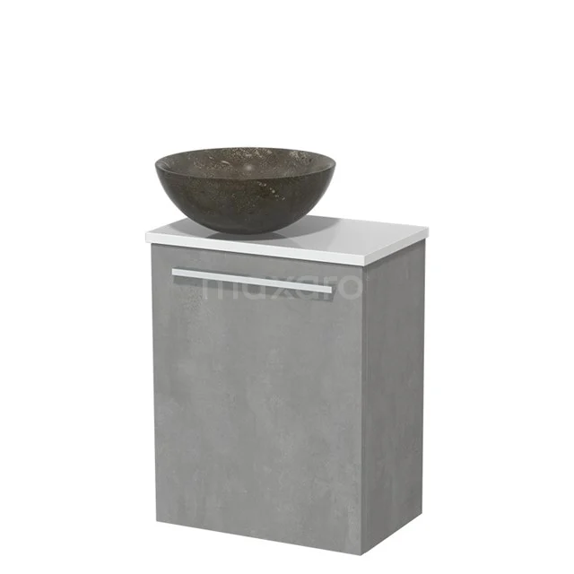 Toilet unit with wash basin | 41 cm Light grey concrete Flat front Blue stone Natural stone countertop wash basin High-gloss white worktop TMK10-06846