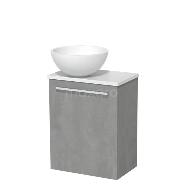 WC-Möbel mit Aufsatzwaschbecken | 41 cm Hellgrauer Beton Glatte Front Matt Weiß Aufsatzwaschbecken Hochglanz Weiß TMK10-06848 Grau Badschrank mit weißer Waschbecken, modernes Design, kompaktes Format, ideal für eine stilvolle Badezimmergestaltung.
