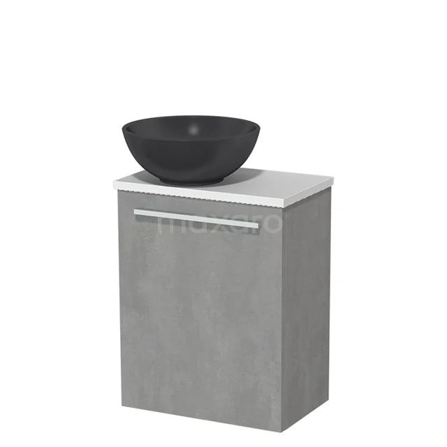 Toilet unit with basin | 41 cm Light grey concrete Flat front Matte black Quartz wash basin High-gloss white worktop TMK10-06849