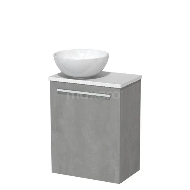 Toilet unit with wash basin | 41 cm Light grey concrete Flat front High-gloss white Ceramic countertop wash basin Matte white worktop TMK10-06850