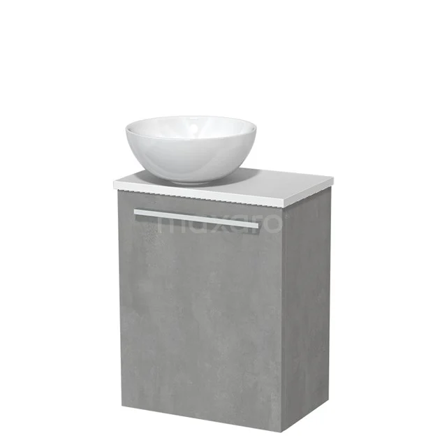Toiletmeubel met waskom | 41 cm Lichtgrijs beton Vlak front Hoogglans wit Keramiek waskom Mat wit blad TMK10-06850