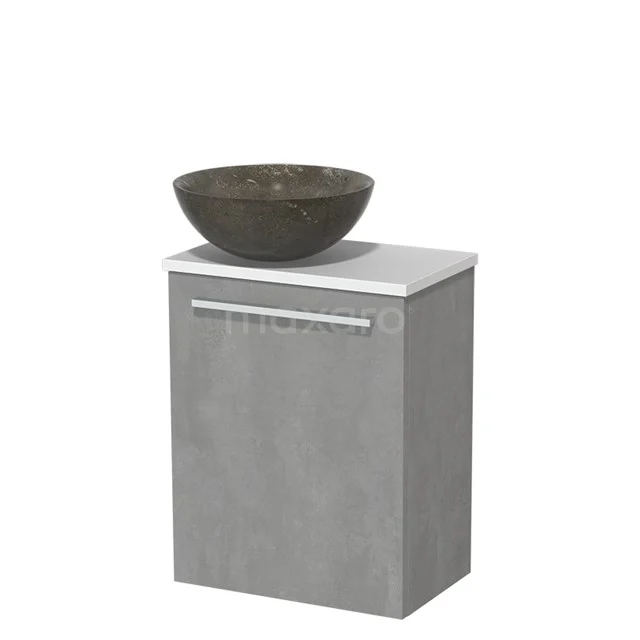 Toilet unit with wash basin | 41 cm Light grey concrete Flat front Blue stone Natural stone countertop wash basin Matte white fronts TMK10-06851