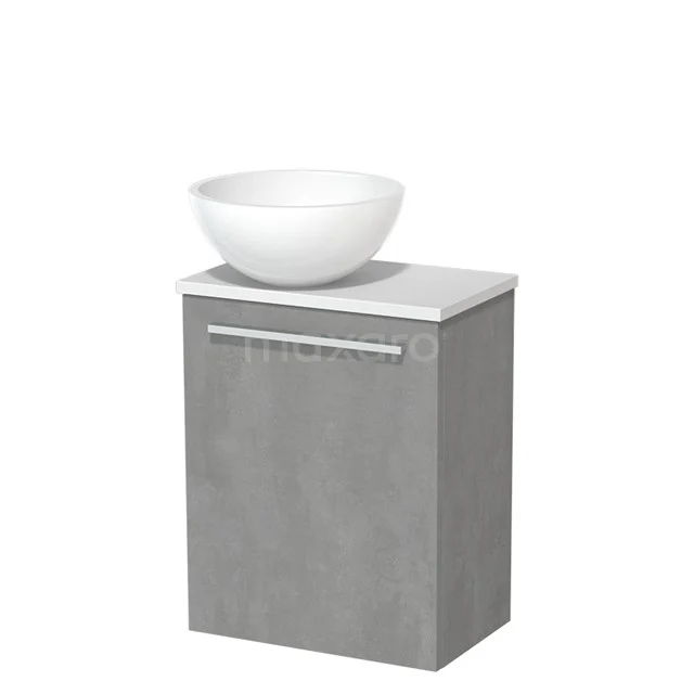 Toilet unit with wash basin | 41 cm Light grey concrete Flat front High-gloss white Mineral marble basin Matte white worktop TMK10-06852