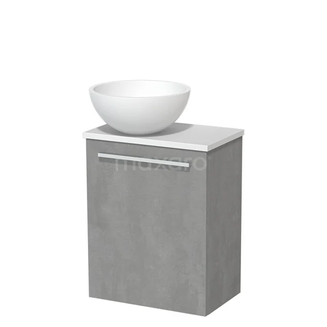 Toiletmeubel met waskom | 41 cm Lichtgrijs beton Vlak front Mat wit Solid surface waskom Mat wit blad TMK10-06853