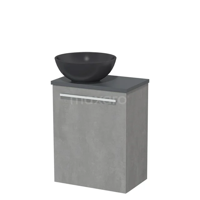 Toilet unit with wash basin | 41 cm Light grey concrete Flat front Matte black Quartz worktop Dark grey concrete worktop TMK10-06859