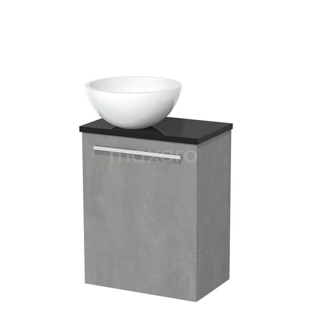 Toiletmeubel met waskom | 41 cm Lichtgrijs beton Vlak front Hoogglans wit Mineraalmarmer waskom Hoogglans zwart blad TMK10-06862