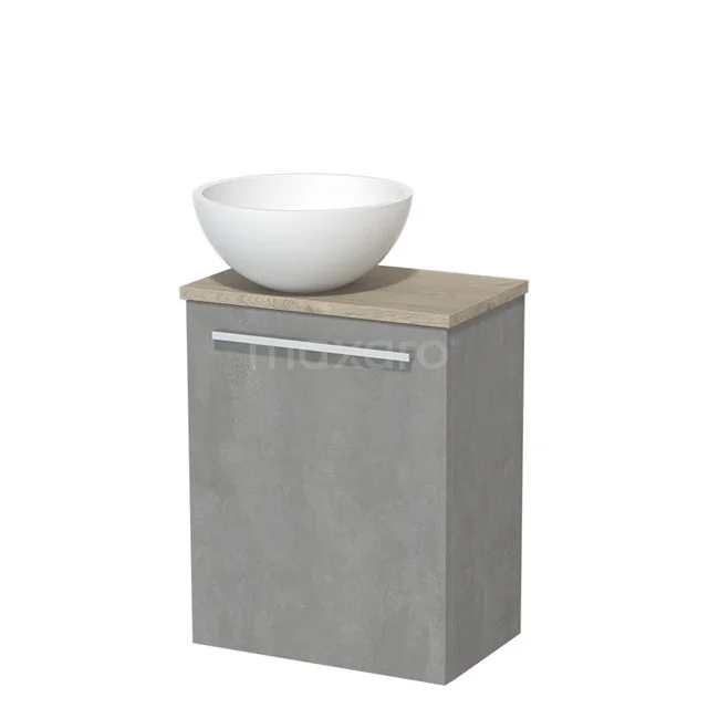 Toilet unit with wash basin | 41 cm Light grey concrete Flat front Matte white Solidtop wash basin Light grey oak worktop TMK10-06873