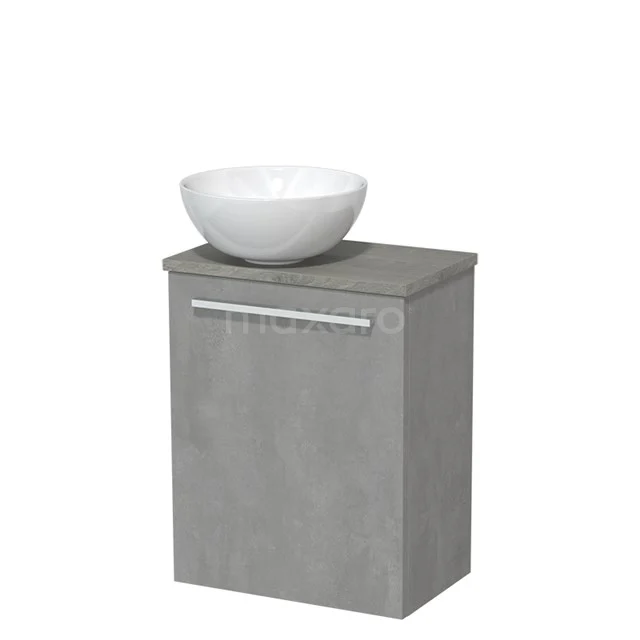 Toiletmeubel met waskom | 41 cm Lichtgrijs beton Vlak front Hoogglans wit Keramiek waskom Grijs eiken blad TMK10-02648