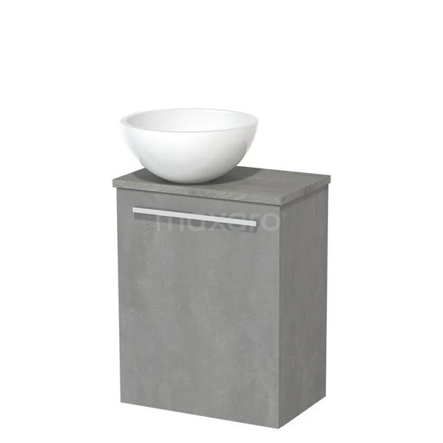 Toiletmeubel met waskom | 41 cm Lichtgrijs beton Vlak front Hoogglans wit Mineraalmarmer waskom Grijs eiken blad TMK10-02650