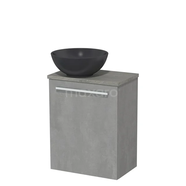 Toilet unit with countertop wash basin | 41 cm Light grey concrete Flat front Matte black Quartz wash basin Grey oak worktop TMK10-02652